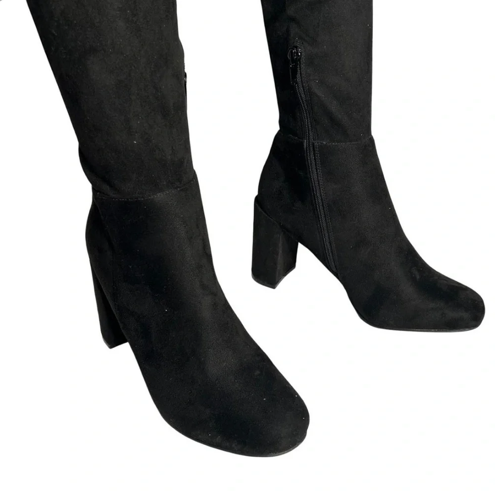 Chinese Laundry Black Faux Suede Lace Up Back Over The Knee Boots Size 7